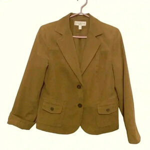 Proportion  Petite Light Brown Faux Suede Blazer, two front pockets,